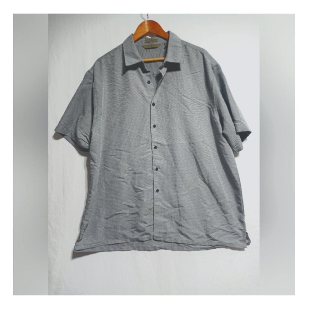 Axist Men's Button-Down Short Sleeve Textured Shirt Gray & Blue Size XXL